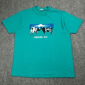 Vintage 80s T Shirt Size XL Cows Farmer Nature Animals Graphic Owego NY
